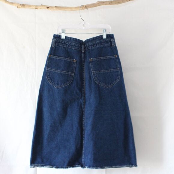 Foxtails Juniors Modest Vintage Skirt Midi Size 9 Blue Denim Front Zip Pockets - Picture 4 of 7